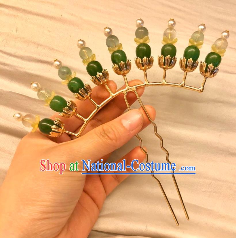 Chinese Ancient Court Empress Aventurine Beads Hairpins Hair Accessories Handmade Ming Dynasty Palace Hair Stick