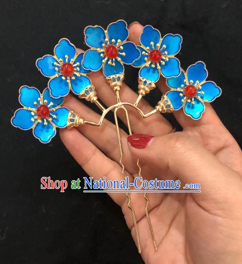 Chinese Ancient Court Empress Blueing Hairpins Hair Accessories Handmade Ming Dynasty Palace Plum Blossom Hair Stick