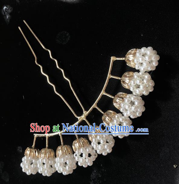 Chinese Ancient Court Empress Pearls Hairpins Hair Accessories Handmade Ming Dynasty Palace Hair Stick