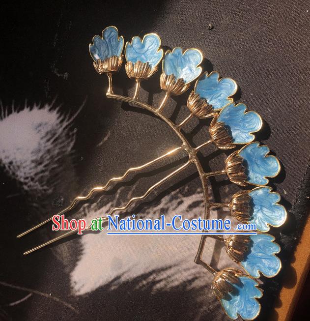 Chinese Ancient Court Empress Hairpins Hair Accessories Handmade Ming Dynasty Palace Blueing Hair Stick