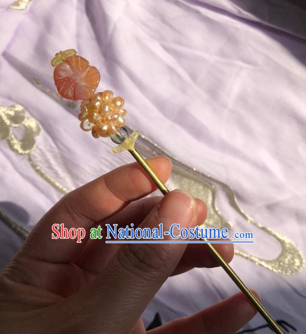 Chinese Ancient Empress Plum Blossom Hairpins Hair Accessories Handmade Ming Dynasty Court Golden Pearls Hair Stick