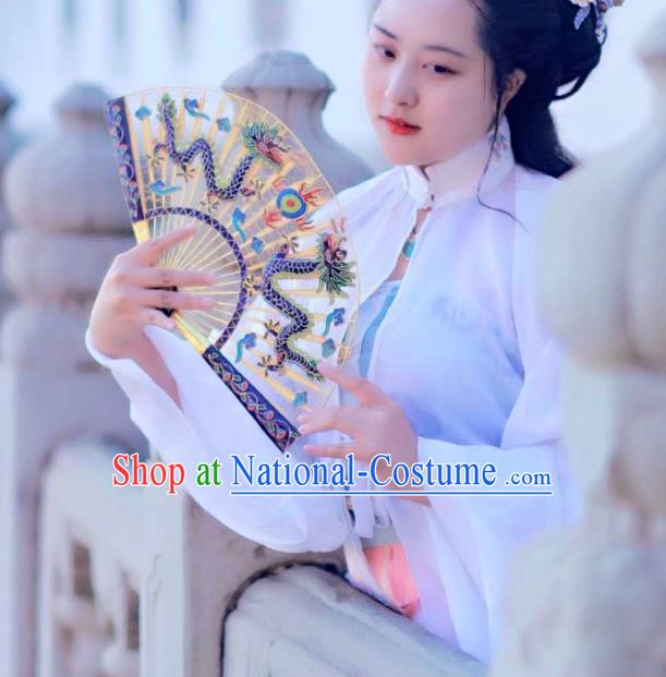 Chinese Classical Blueing Dragon Folding Fan Ancient Ming Dynasty Princess Brass Fans