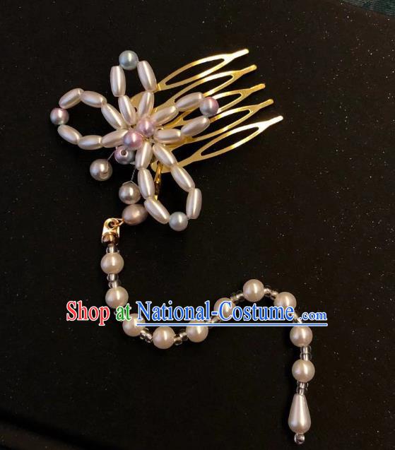 Chinese Ancient Palace Princess Hairpins Hair Accessories Handmade Ming Dynasty Court Pearls Butterfly Tassel Hair Comb