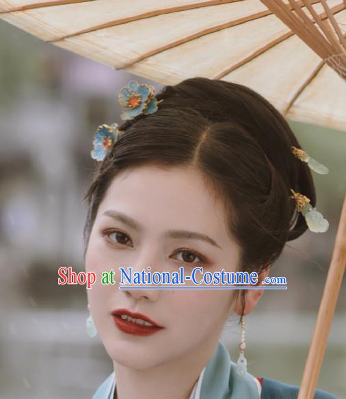 Chinese Ancient Imperial Concubine Blue Peony Hairpins Hair Accessories Handmade Ming Dynasty Court Hair Stick