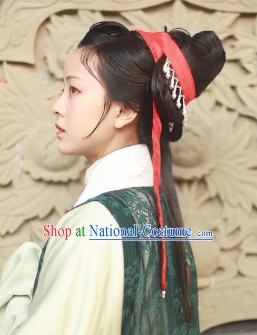 Chinese Ancient Princess Red Silk Hair Clasp Hairpins Hair Accessories Handmade Song Dynasty Headband