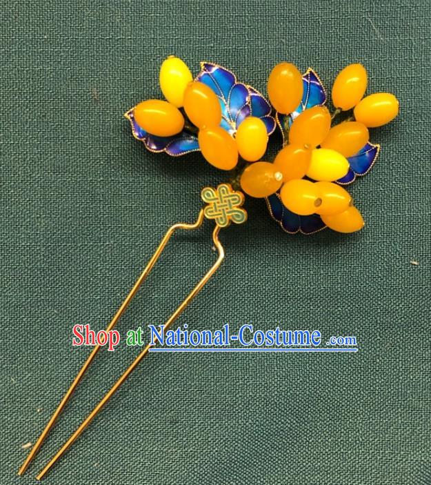 Chinese Ancient Princess Ceregat Beads Hairpins Hair Accessories Handmade Ming Dynasty Palace Blueing Leaf Hair Stick