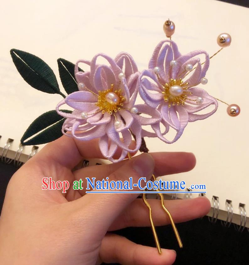 Chinese Ancient Court Lady Pink Silk Flowers Hairpins Hair Accessories Handmade Tang Dynasty Epiphyllum Hair Stick