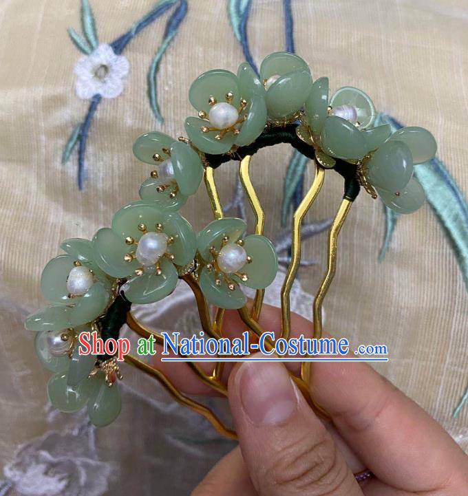 Chinese Ancient Palace Lady Green Plum Blossom Hairpins Hair Accessories Handmade Ming Dynasty Hair Combs