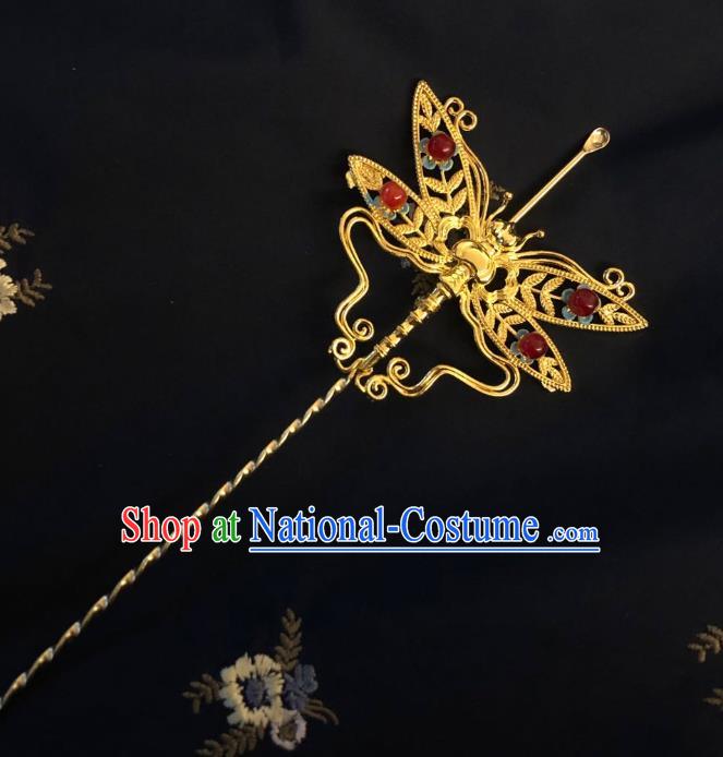 Chinese Ancient Palace Lady Golden Butterfly Hairpins Hair Accessories Handmade Ming Dynasty Curette Hair Stick