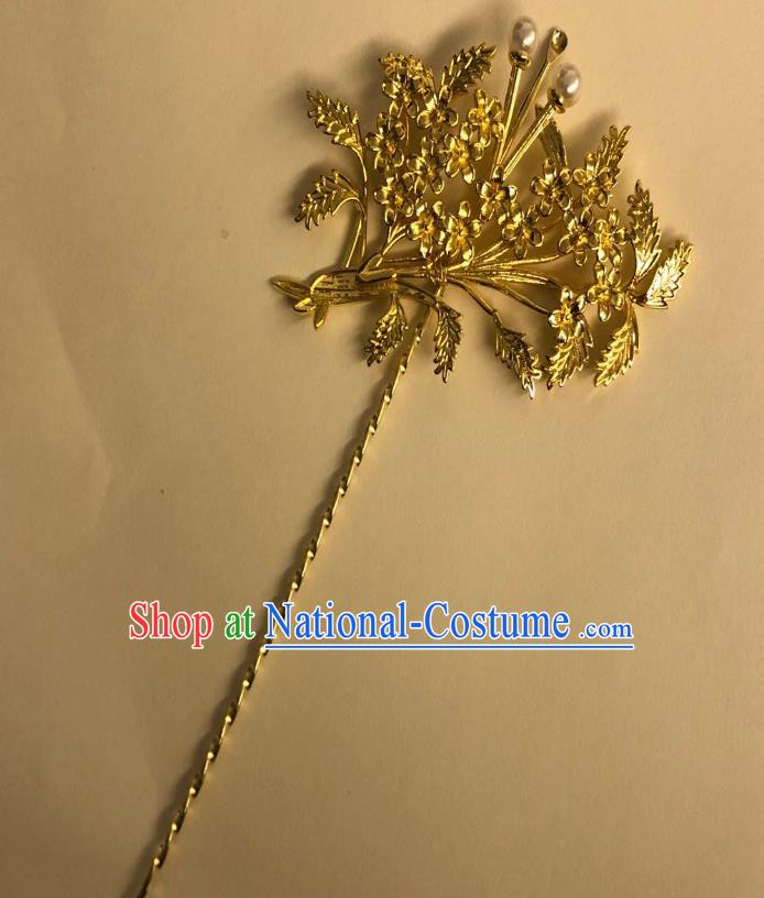 Chinese Ancient Palace Lady Golden Leaf Hairpins Hair Accessories Handmade Ming Dynasty Curette Hair Stick