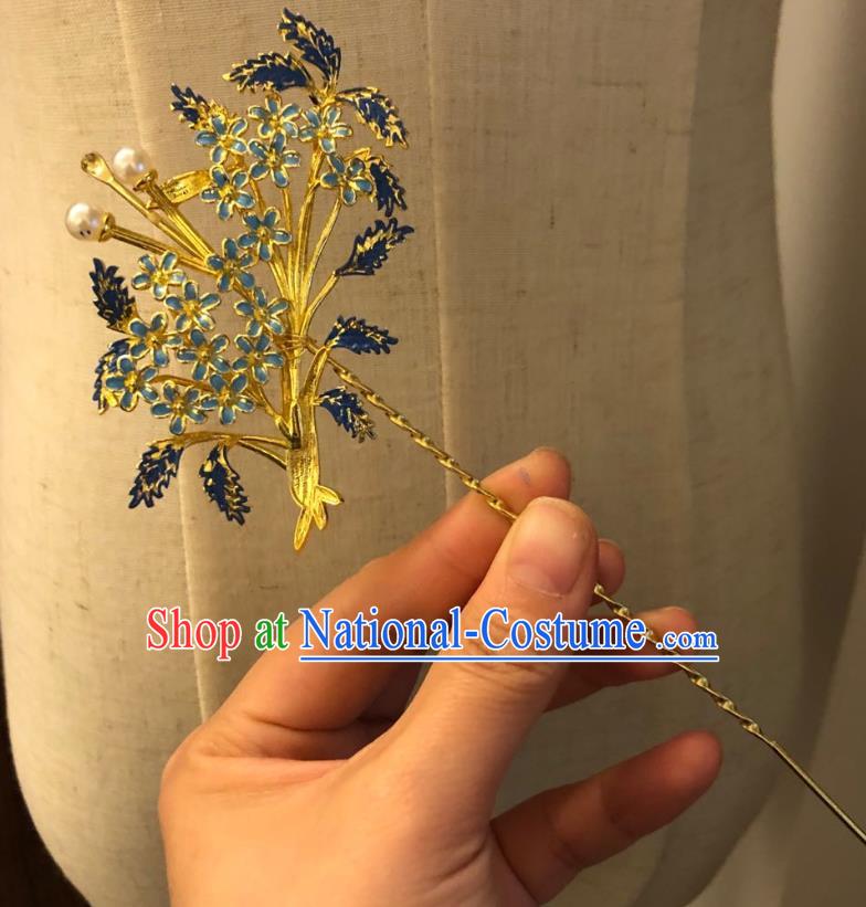 Chinese Ancient Palace Lady Blueing Hairpins Hair Accessories Handmade Ming Dynasty Queen Curette Hair Stick