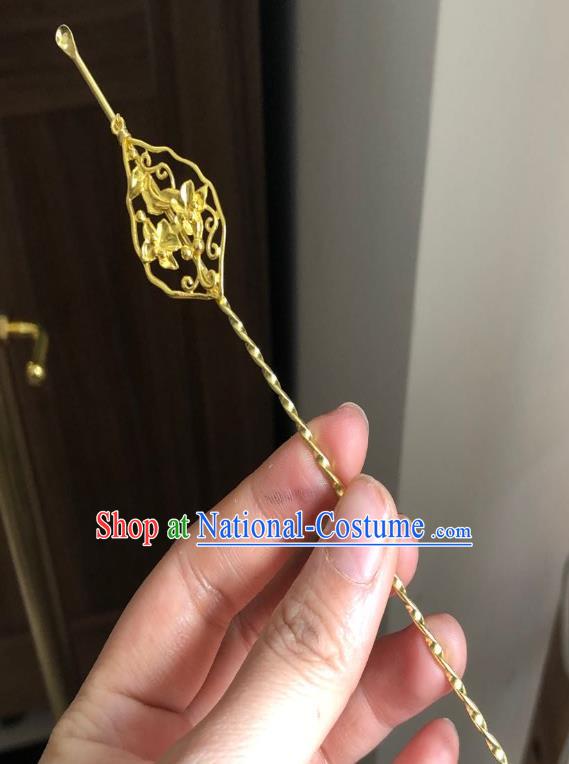 Chinese Ancient Palace Lady Golden Curette Hairpins Hair Accessories Handmade Ming Dynasty Queen Hair Stick