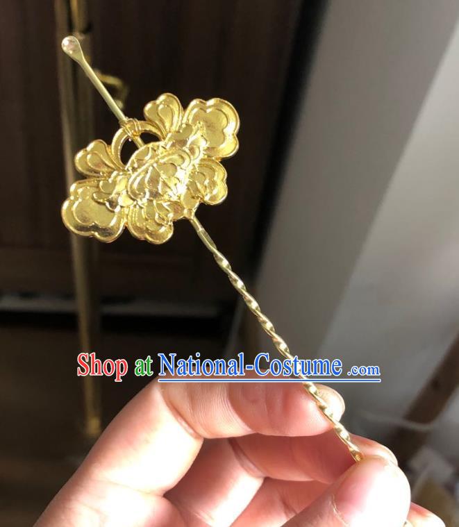 Chinese Ancient Palace Lady Golden Flower Curette Hairpins Hair Accessories Handmade Ming Dynasty Queen Hair Stick