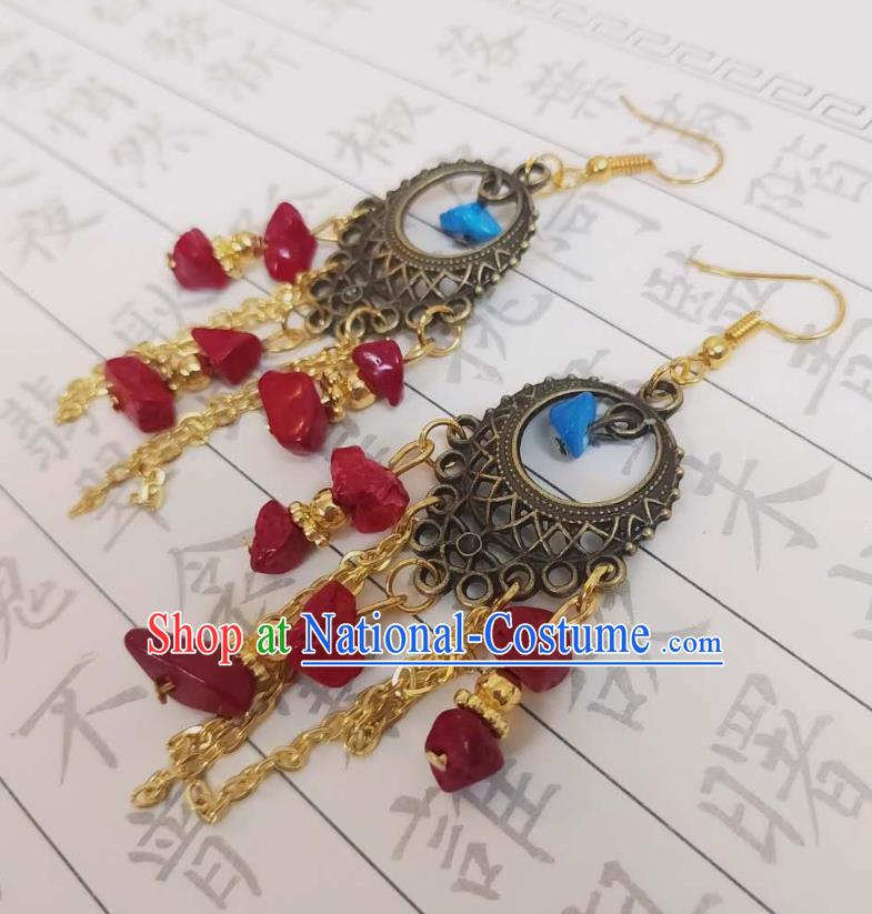 Handmade Chinese Classical Court Princess Eardrop Cheongsam Ear Accessories Ancient Hanfu Red Tassel Earrings