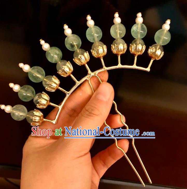 Chinese Ancient Court Women Green Beads Hairpins Hair Accessories Handmade Ming Dynasty Palace Hair Stick