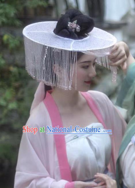 Chinese Classical Ancient Princess Beads Tassel Hat Ancient Song Dynasty Swordswoman Headwear