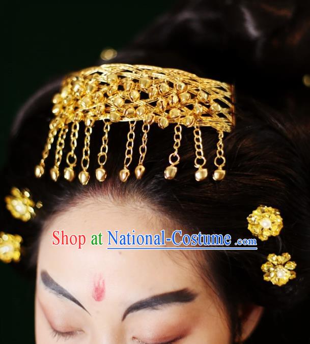 Chinese Ancient Empress Golden Bells Tassel Hairpins Hair Accessories Handmade Tang Dynasty Court Hair Stick