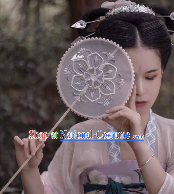 Chinese Classical Wedding Silk Fans Handmade Round Fan Ancient Tang Dynasty Princess Hanfu Embroidered Palace Fan