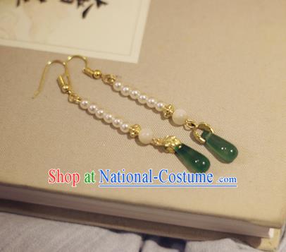 Handmade Chinese Classical Pearls Eardrop Ear Accessories Ancient Ming Dynasty Princess Hanfu Jadeite Earrings