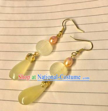 Handmade Chinese Classical Topaz Eardrop Ear Accessories Ancient Ming Dynasty Princess Hanfu Pearl Earrings