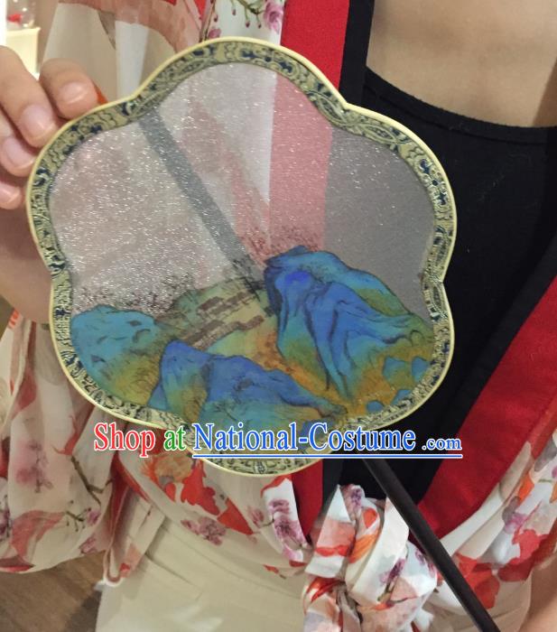 Chinese Classical Silk Fans Handmade Fan Ancient Ming Dynasty Princess Hanfu Landscape Painting Palace Fan