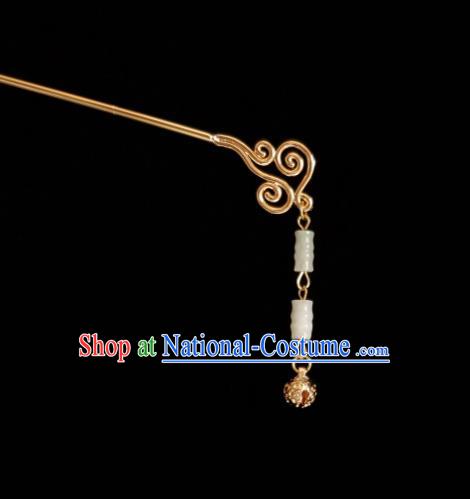 Chinese Ancient Princess Jade Bamboo Tassel Hairpins Hair Accessories Handmade Cheongsam Golden Bell Hair Stick