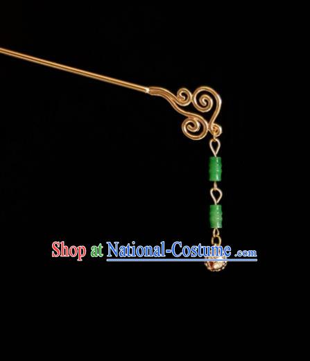 Chinese Ancient Princess Golden Bell Tassel Hairpins Hair Accessories Handmade Cheongsam Jade Bamboo Hair Stick