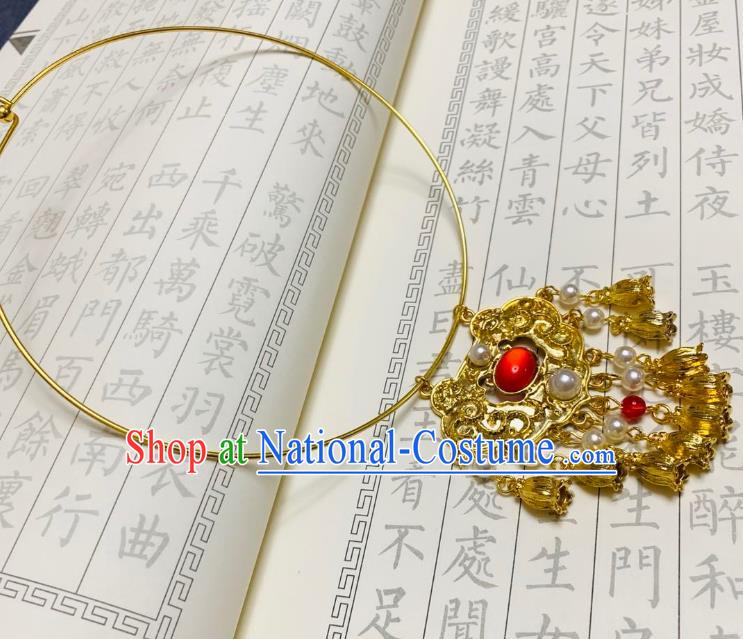 Chinese Handmade Golden Necklet Classical Jewelry Accessories Ancient Hanfu Conophytum Pucillum Necklace for Women