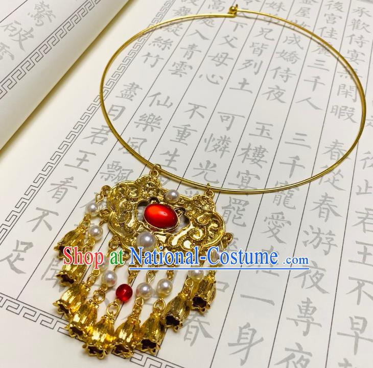 Chinese Handmade Golden Necklet Classical Jewelry Accessories Ancient Hanfu Conophytum Pucillum Necklace for Women