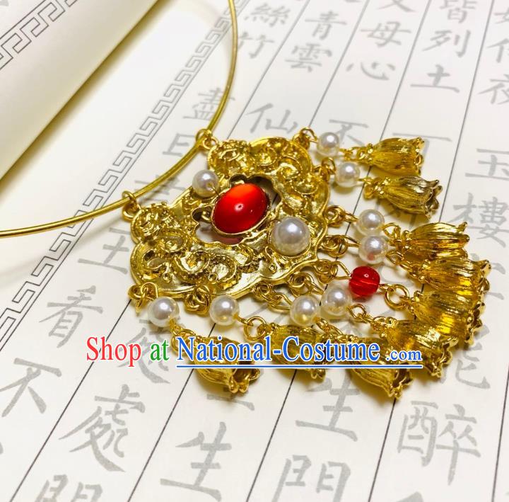 Chinese Handmade Golden Necklet Classical Jewelry Accessories Ancient Hanfu Conophytum Pucillum Necklace for Women