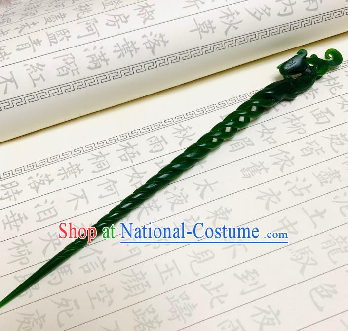 Chinese Ancient Empress Green Hairpins Hair Accessories Handmade Tang Dynasty Palace Hair Stick