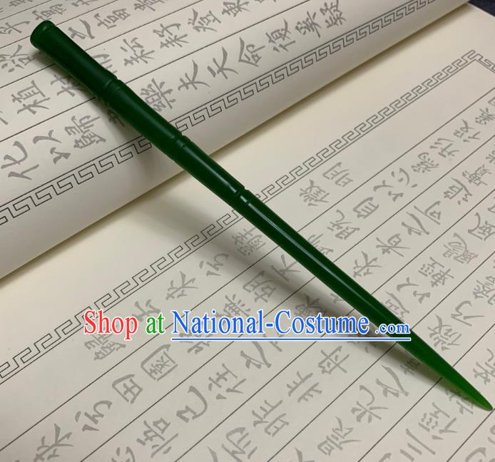 Chinese Ancient Empress Green Hairpins Hair Accessories Handmade Tang Dynasty Palace Carving Bamboo Hair Stick