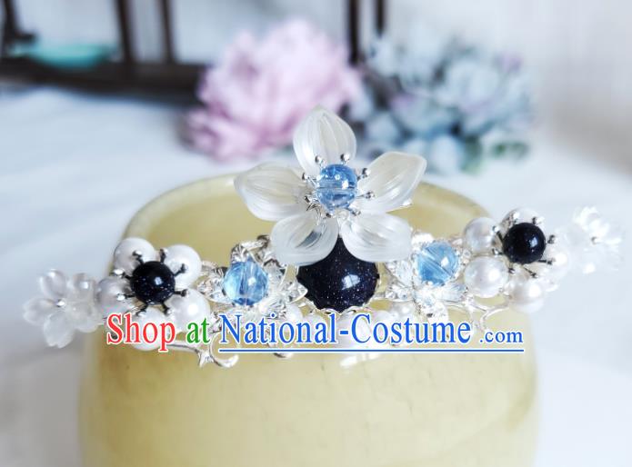 Chinese Ancient Royal Princess Argent Hair Crown Hair Accessories Handmade Ming Dynasty Hanfu Blue Stone Hairpins