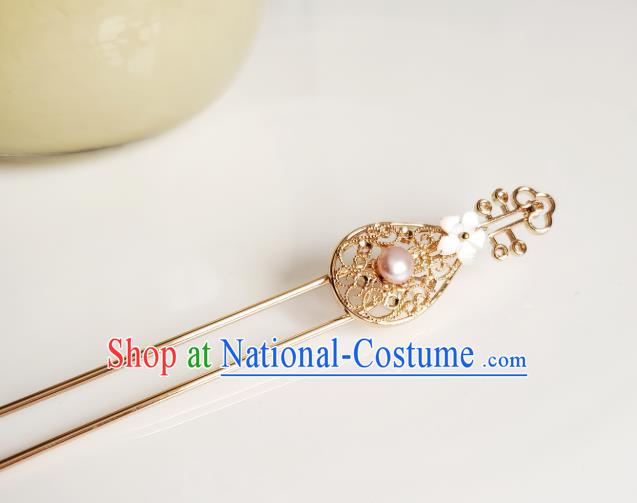 Chinese Ancient Royal Princess Hair Accessories Handmade Ming Dynasty Hanfu Golden Lute Hairpins