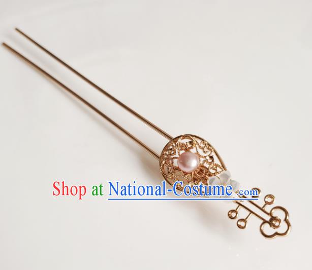 Chinese Ancient Royal Princess Hair Accessories Handmade Ming Dynasty Hanfu Golden Lute Hairpins