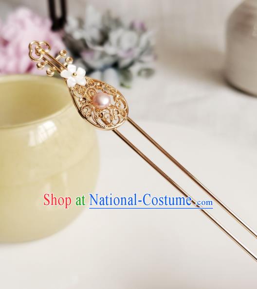 Chinese Ancient Royal Princess Hair Accessories Handmade Ming Dynasty Hanfu Golden Lute Hairpins