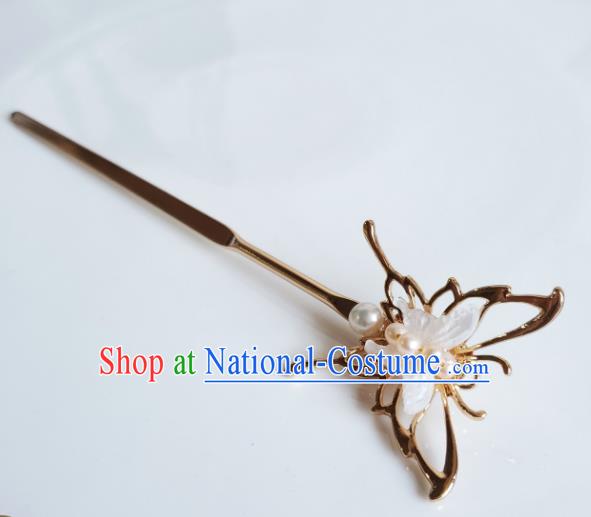 Chinese Ancient Royal Princess Hair Stick Hair Accessories Handmade Ming Dynasty Hanfu Shell Butterfly Hairpins