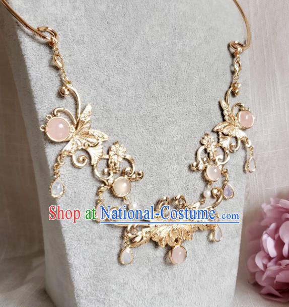 Chinese Handmade Golden Chrysanthemum Necklet Classical Jewelry Accessories Ancient Princess Hanfu Necklace Longevity Lock for Women