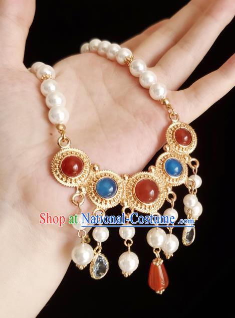 Chinese Handmade Agate Necklet Classical Jewelry Accessories Ancient Princess Hanfu Gems Necklace for Women