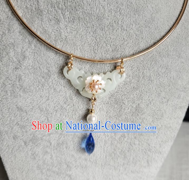 Chinese Handmade Ming Dynasty Blue Crystal Necklet Classical Jewelry Accessories Ancient Princess Hanfu Jade Necklace