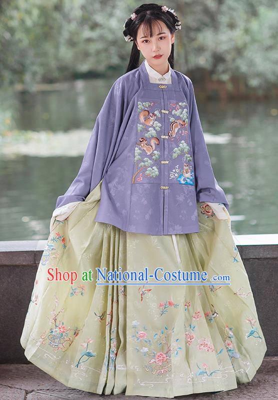 Chinese Traditional Ming Dynasty Historical Costumes Ancient Nobility Female Hanfu Dress Embroidered Purple Blouse and Skirt Full Set