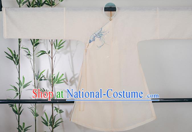 Chinese Ancient Ming Dynasty Patrician Lady Historical Costumes Traditional Hanfu Dress Embroidered Orchids Gown and Skirt Full Set