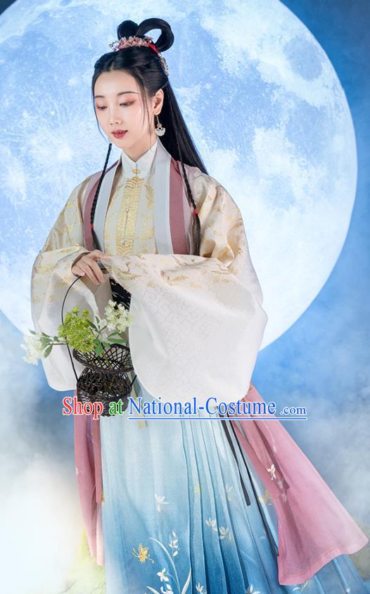 Chinese Ancient Goddess Princess Embroidered Hanfu Dress Traditional Ming Dynasty Court Woman Historical Costumes Complete Set