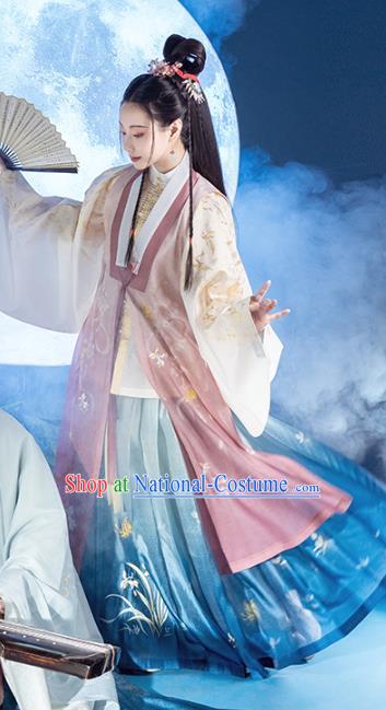 Chinese Ancient Goddess Princess Embroidered Hanfu Dress Traditional Ming Dynasty Court Woman Historical Costumes Complete Set