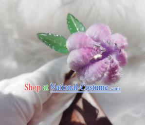 Chinese Ancient Qing Dynasty Purple Velvet Chrysanthemum Hair Stick Handmade Hair Accessories Hanfu Princess Hairpins