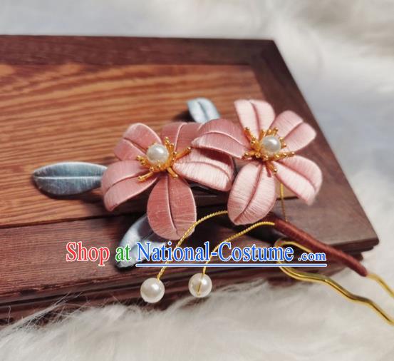 Chinese Ancient Ming Dynasty Silk Flowers Hair Stick Handmade Hair Accessories Hanfu Princess Peach Blossom Hairpins