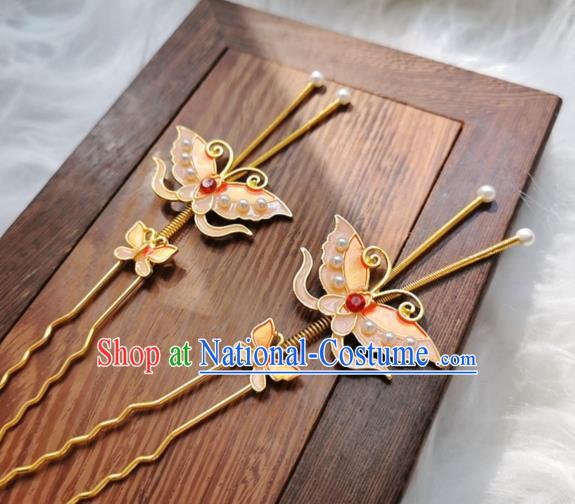 Chinese Ming Dynasty Pink Butterfly Hair Stick Handmade Hair Accessories Hanfu Ancient Princess Hairpins