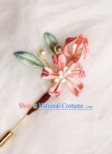 Chinese Handmade Pink Silk Peach Blossom Brooch Classical Jewelry Accessories Hanfu Breastpin