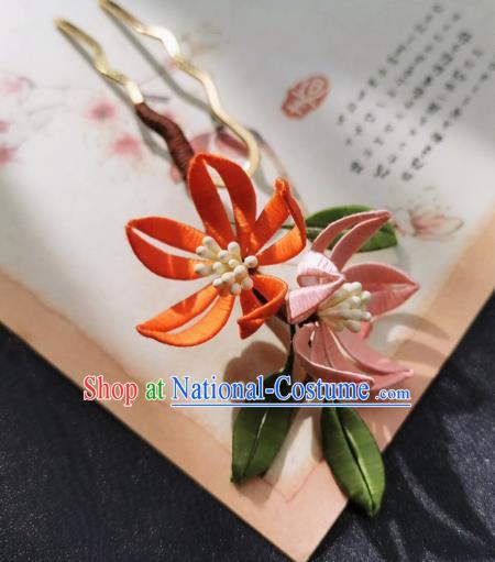 Chinese Classical Silk Peach Blossom Hair Stick Handmade Hanfu Hair Accessories Ancient Song Dynasty Court Flowers Hairpins