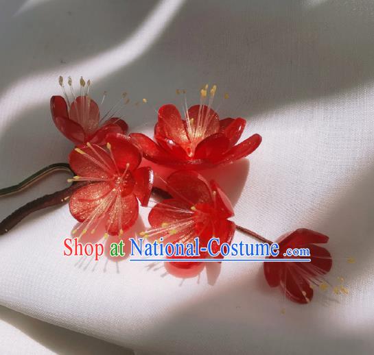 Chinese Classical Plum Blossom Hair Stick Handmade Hanfu Hair Accessories Ancient Song Dynasty Court Lady Red Flowers Hairpins